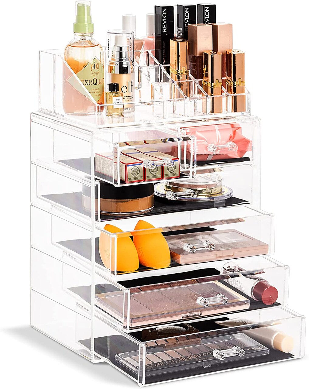 Sorbus 2 Piece Acrylic Makeup and Jewelry Storage Organizer Case (6 Drawers and Lipstick Tray)